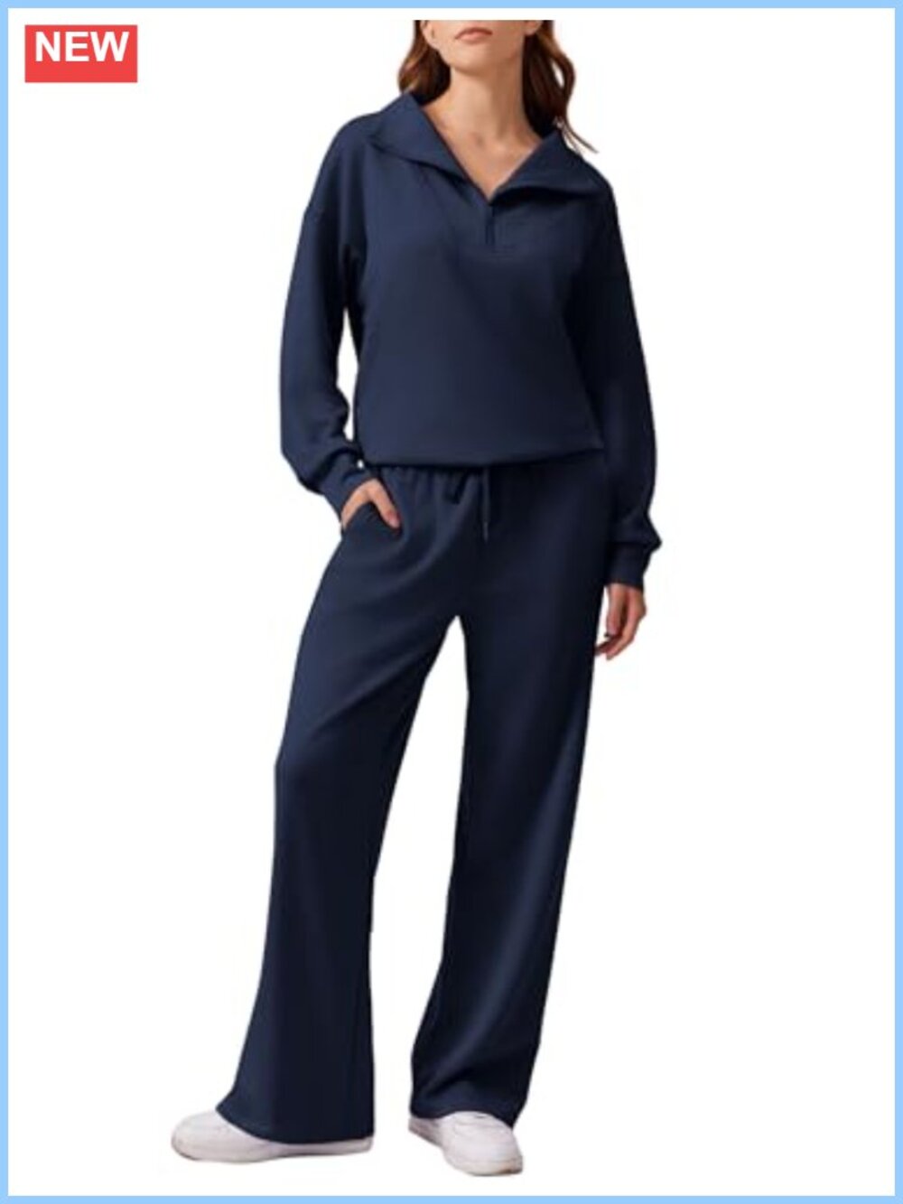 2 Piece Lounge Set Half Zip Sweatshirt Wide Leg Pants